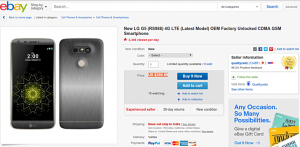 LG G5 US Rates on eBay